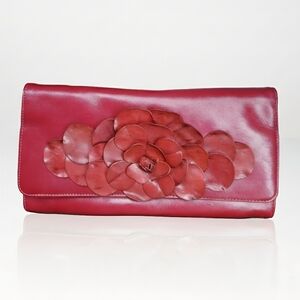 Paolo Masi 11x6" Clutch Wristlet Bag Red Leather Italy Flower Artisan Crafted